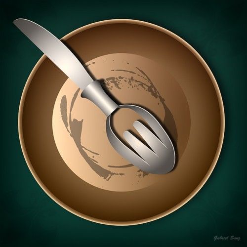 bodegon plato metalico y cubierto multiuso, objeto inutil